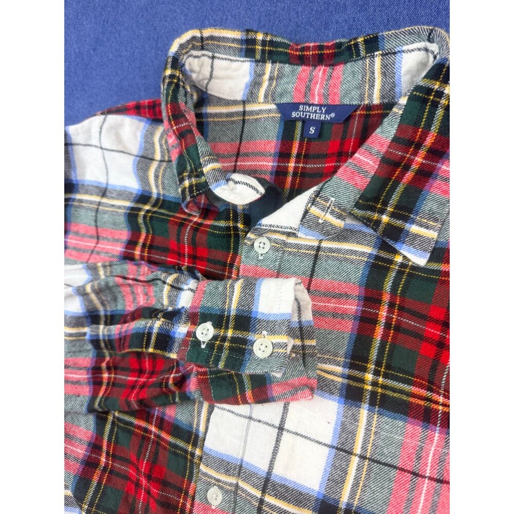 Simply Southern Men’s S Plaid Flannel Shirt Red Green Tartan Button Down